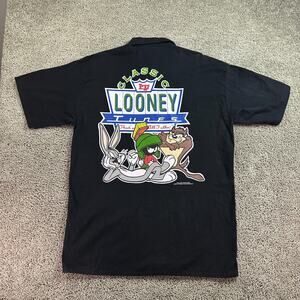 VTG 1994 Looney Tunes Sun Sportswear Shirt Mens L Bugs Taz Marvin Button Up